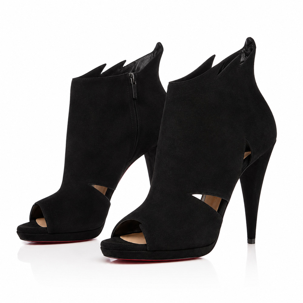 Christian Louboutin NIB Black Suede Cutout Peep Toe Ankle Booties Size 39.5 EU